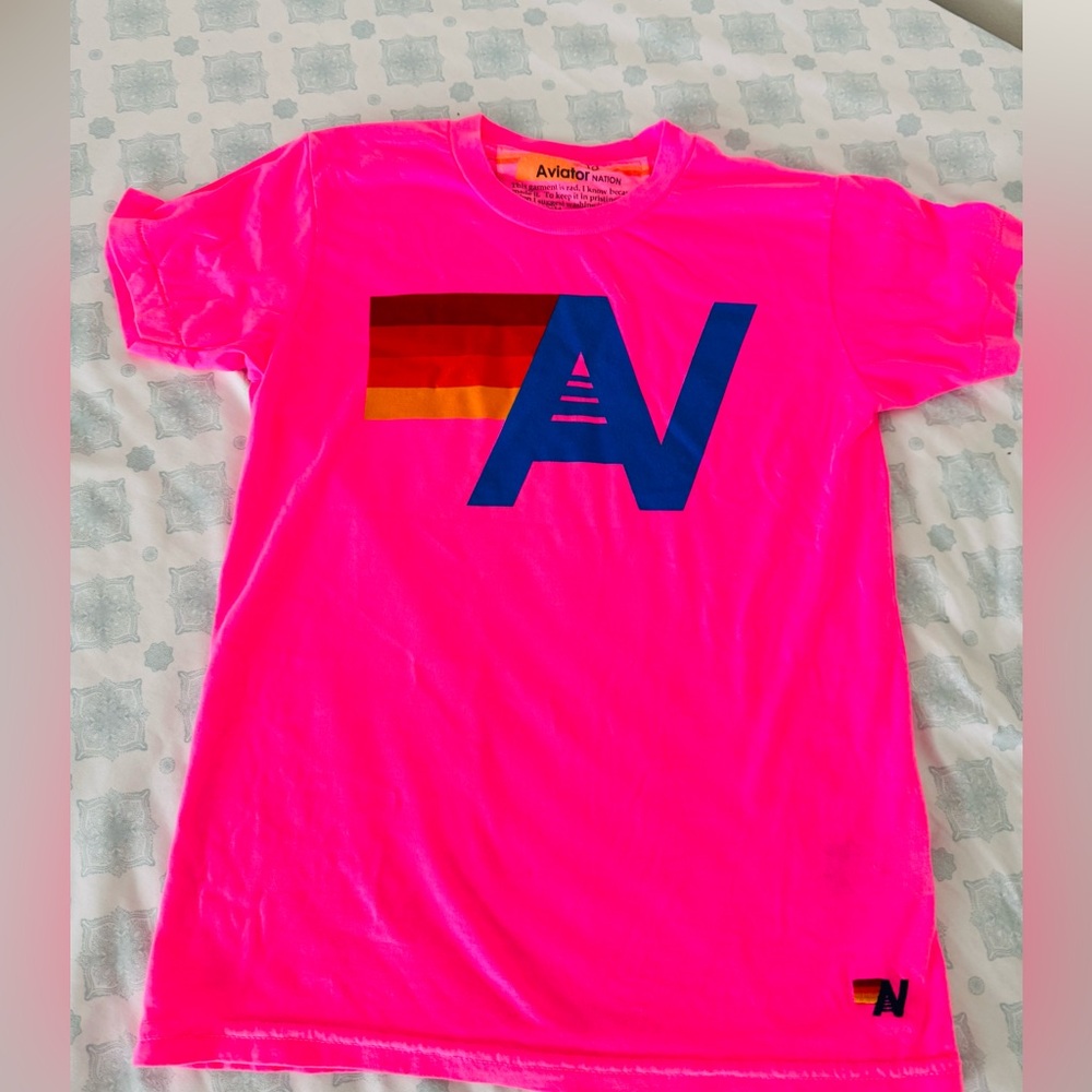 Aviator Nation Kids Bright Pink Tee with Rainbow Graphic